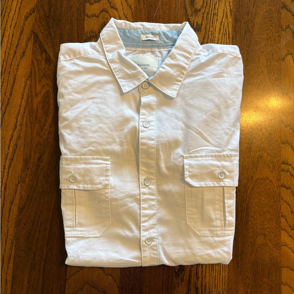 Men's White Casual Button-Down Shirt with Dual Chest Pockets by All in Motion